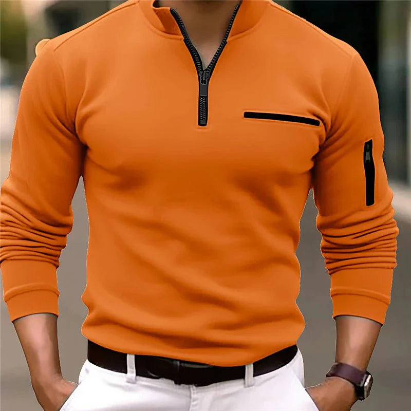 Stylish Men's Sweater with Quarter Zip – Lorenzo-Orange-S-State of Style