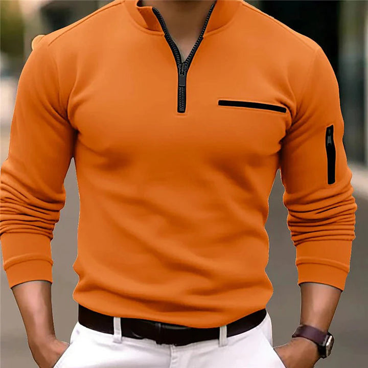 Stylish Men's Sweater with Quarter Zip – Lorenzo-Orange-S-State of Style