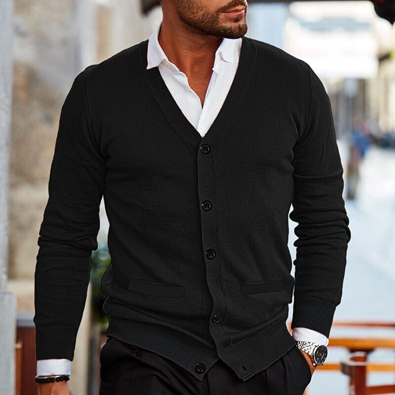 Stylish Men's Waistcoat with V-neck and Button Closure - Lucas-Black-S-State of Style