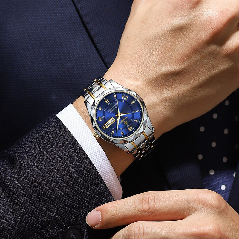 Stylish Men's Watch in Stainless Steel - LumiSteel-Gold Blue-State of Style