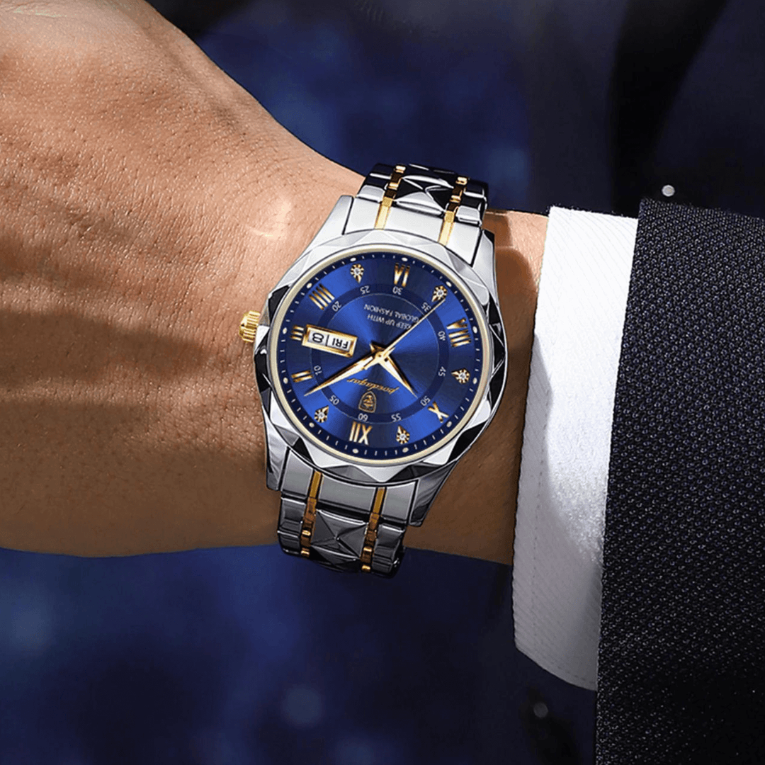 Stylish Men's Watch in Stainless Steel - LumiSteel-Gold Blue-State of Style