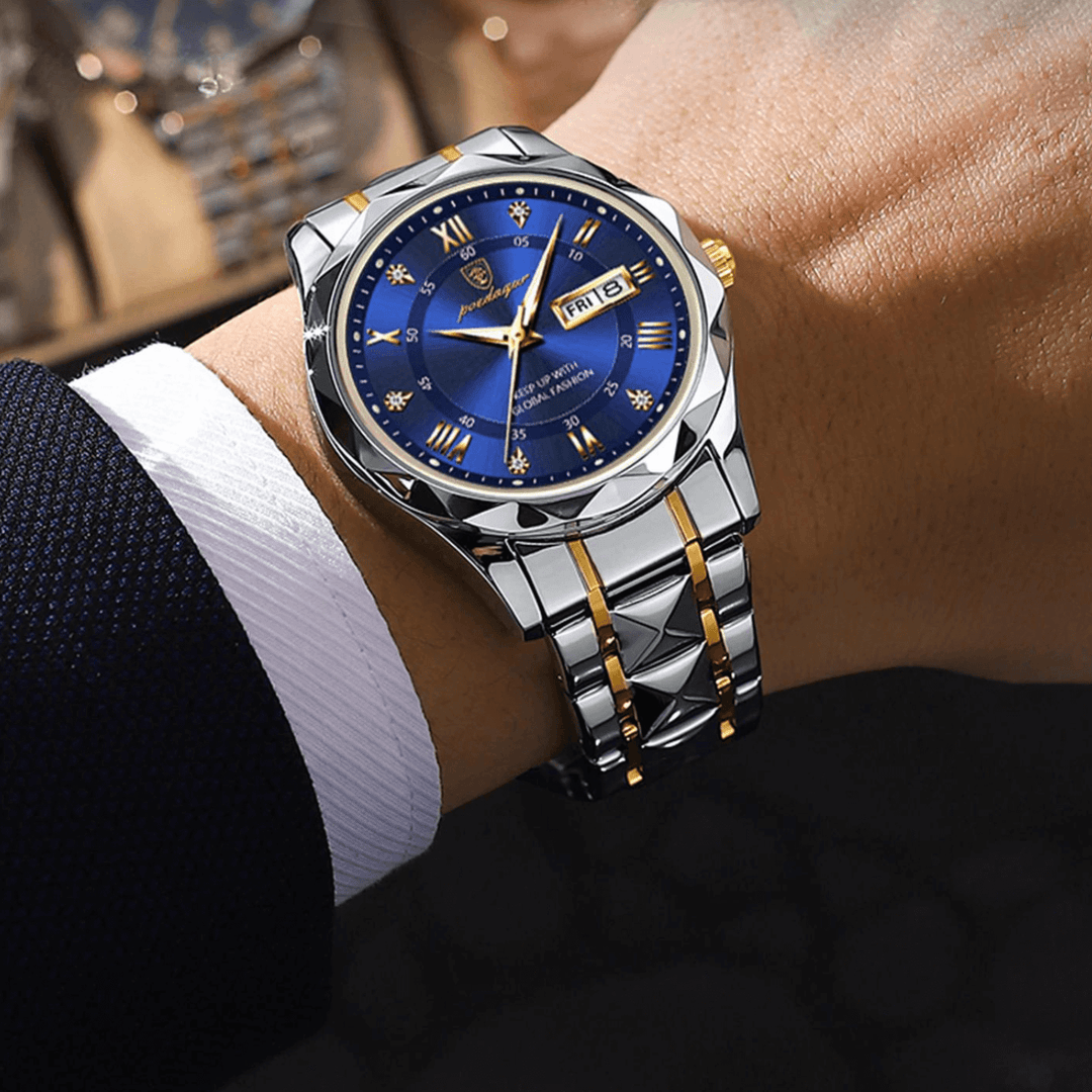 Stylish Men's Watch in Stainless Steel - LumiSteel-Gold Blue-State of Style