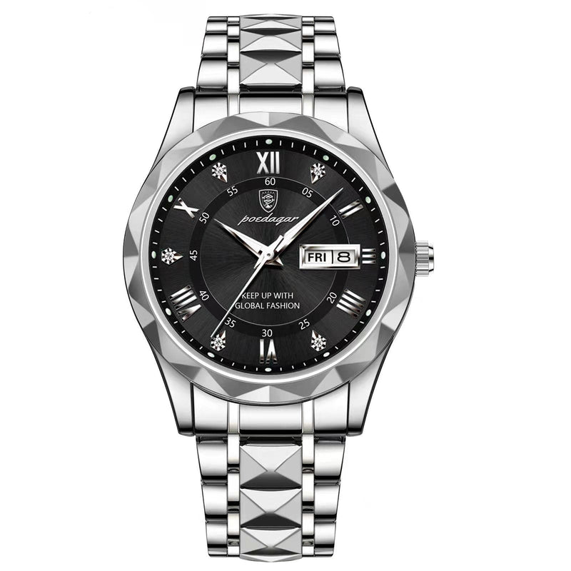 Stylish Men's Watch in Stainless Steel - LumiSteel-Silver Black-State of Style