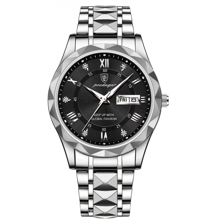 Stylish Men's Watch in Stainless Steel - LumiSteel-Silver Black-State of Style
