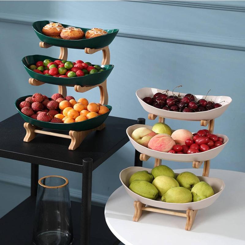 Stylish Metal Fruit Stand with 2 or 3 Tiers – StackFruit-Beige (2 Layers)-State of Style