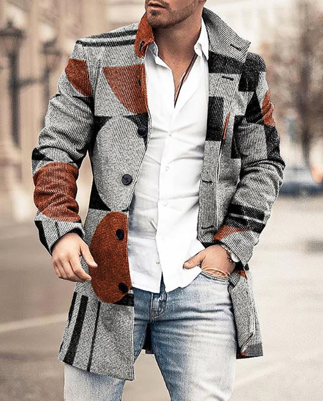 Stylish Mid-Length Checked Men's Coat - Stephen-Grey/Dark Brown-M-State of Style