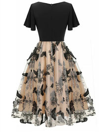 Stylish midi dress made of mesh with embroidery & flounce sleeves – Maila-S-State of Style