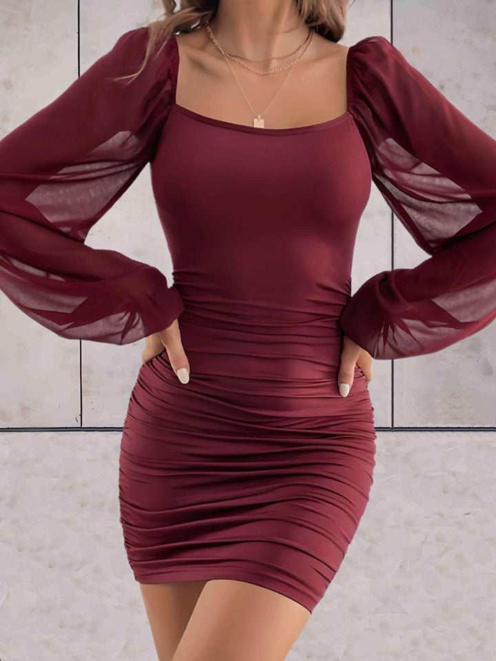 Stylish Mini Dress with Wide Sleeves - Lina-Bordeaux-XS-State of Style
