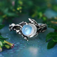 Stylish Moonstone Statement Ring - Iris-Moon and Leaf-54mm-State of Style