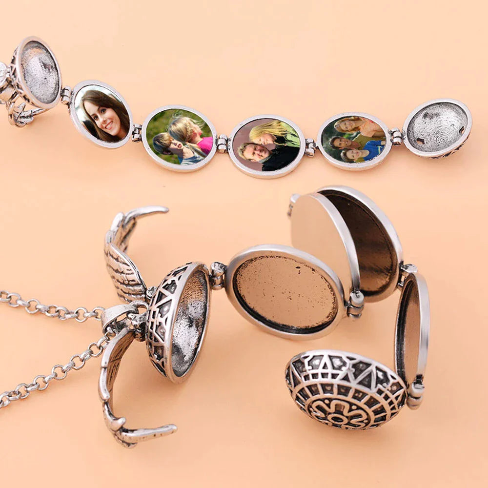Stylish Multi-Layer Photo Locket Necklace-Antique silver-State of Style