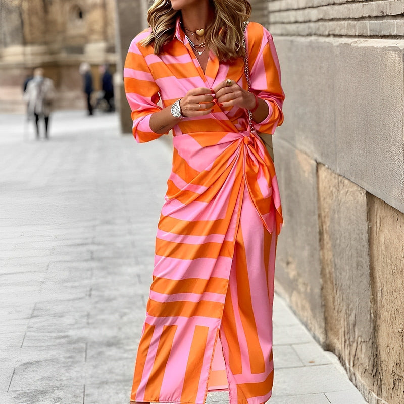 Stylish Multicoloured Maxi Dress - Fiona-Orange-S-State of Style
