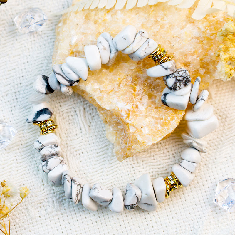 Stylish Natural Stone Crystal Bead Bracelet - Celine-White Turquoise-State of Style