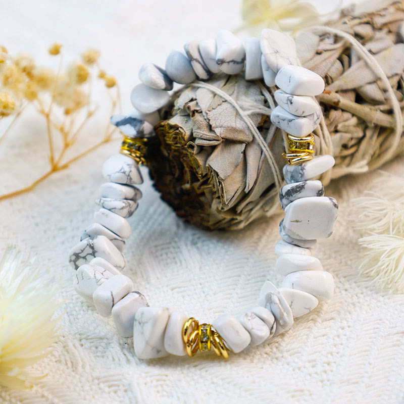 Stylish Natural Stone Crystal Beads Bracelet - Celine-White Turquoise-State of Style
