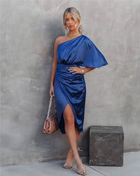 Stylish One-Shoulder Evening Dress - Celeste-Blue-S-State of Style