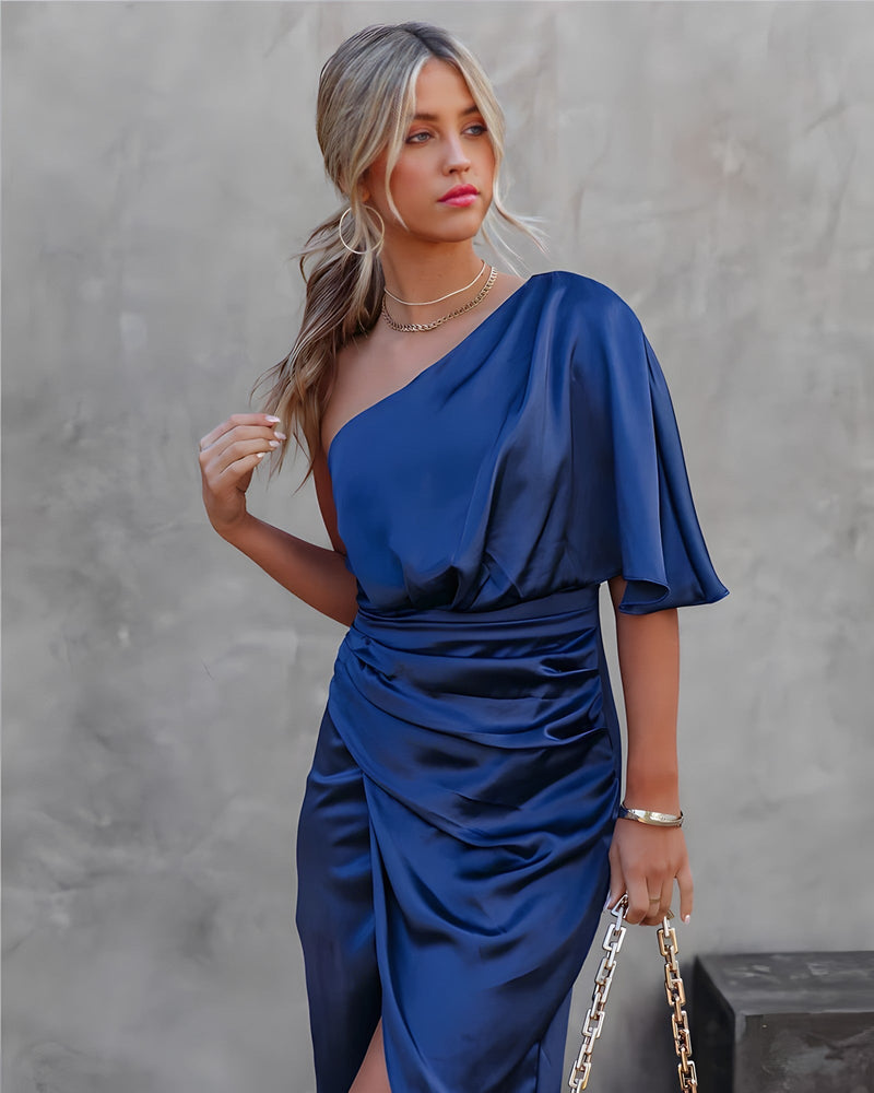 Stylish One-Shoulder Evening Dress - Celeste-Blue-S-State of Style