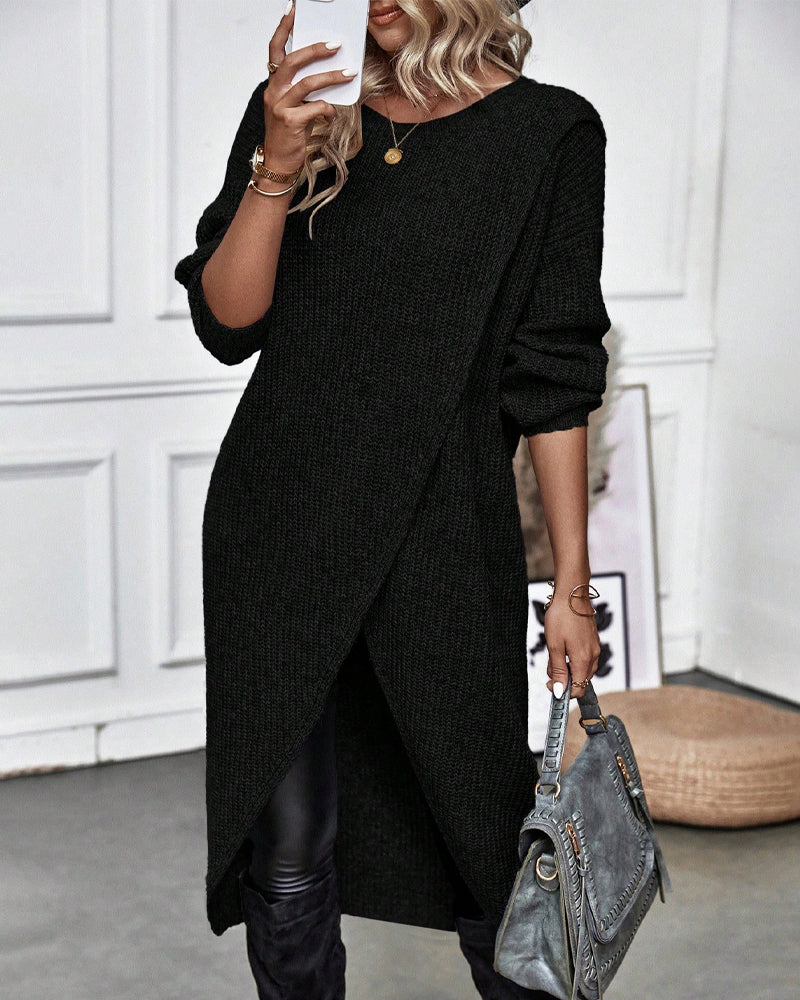 Stylish Plain Sweater Dress - Lina-Black-S-State of Style