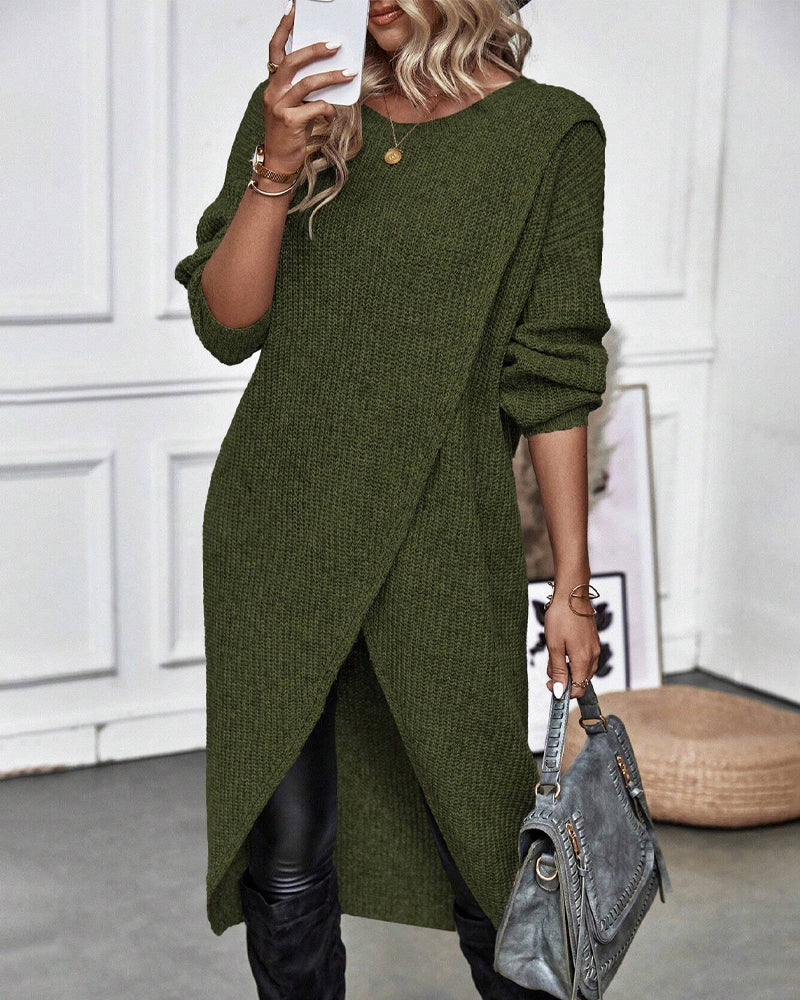 Stylish Plain Sweater Dress - Lina-Green-S-State of Style