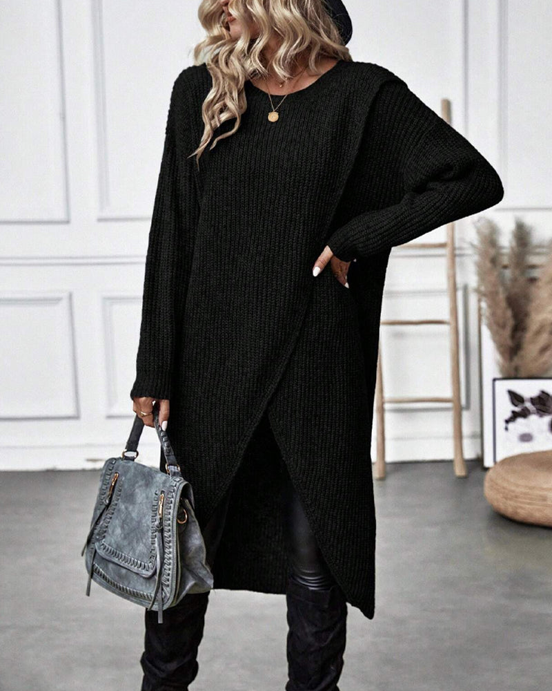 Stylish Plain Sweater Dress - Lina-Grey-S-State of Style