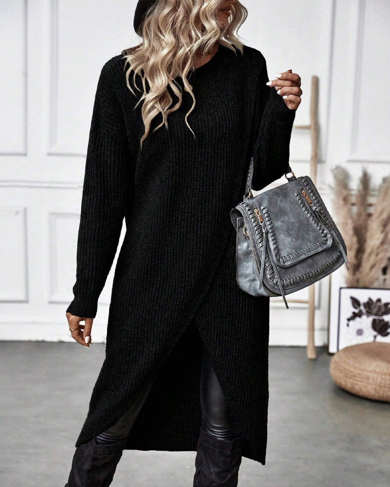 Stylish Plain Sweater Dress - Lina-Grey-S-State of Style