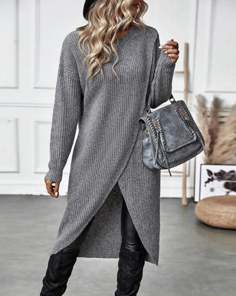 Stylish Plain Sweater Dress - Lina-Grey-S-State of Style