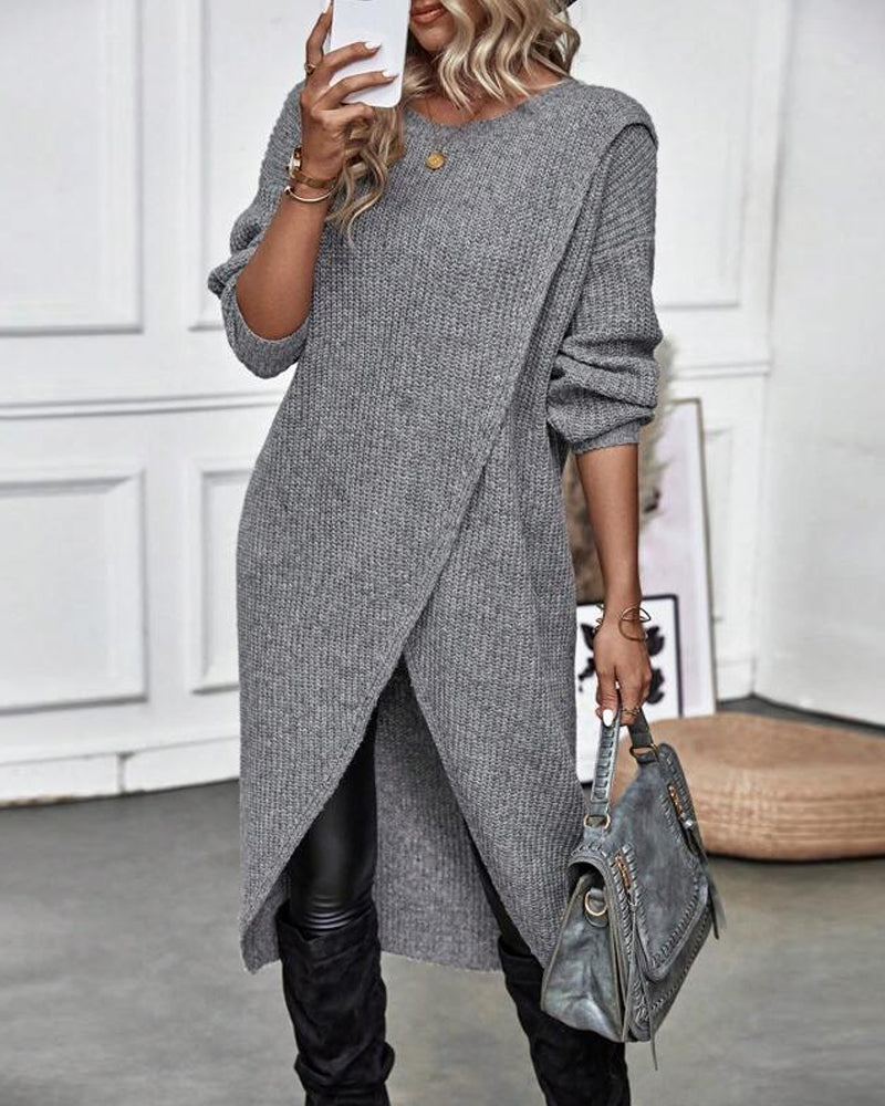 Stylish Plain Sweater Dress - Lina-Grey-S-State of Style