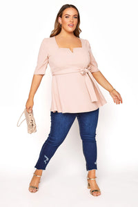 Stylish Plus-Size Peplum Top for Work and Fashion-Pink-2XL-State of Style