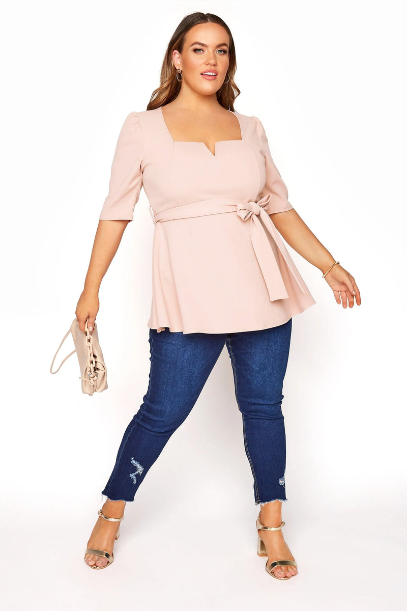 Stylish Plus-Size Peplum Top for Work and Fashion-Pink-2XL-State of Style