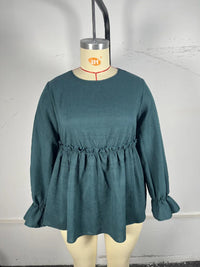 Stylish Plus-Size Peplum Top with Ruffle Detailing-Hippie Blue-2XL-State of Style