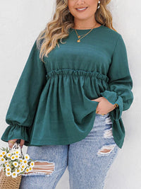 Stylish Plus-Size Peplum Top with Ruffle Detailing-Hippie Blue-2XL-State of Style