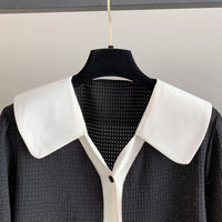 Stylish Plus-Size Spring Shirt with Contrast Lapel-Black-6XL-State of Style