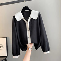Stylish Plus-Size Spring Shirt with Contrast Lapel-Black-6XL-State of Style