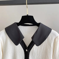 Stylish Plus-Size Spring Shirt with Contrast Lapel-Black-6XL-State of Style