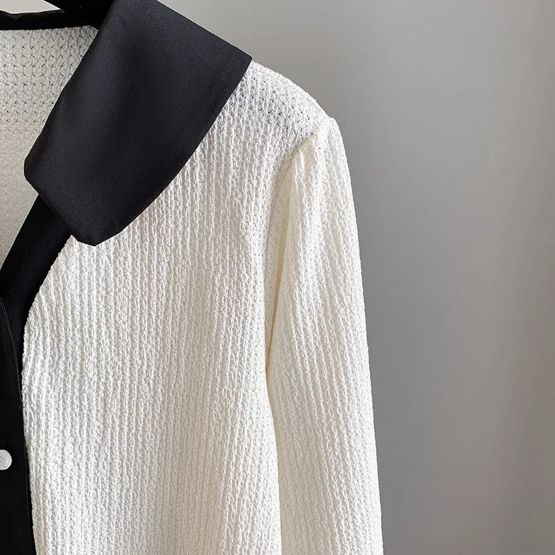 Stylish Plus-Size Spring Shirt with Contrast Lapel-Black-6XL-State of Style