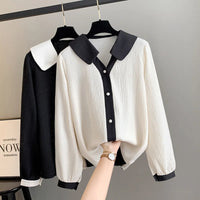 Stylish Plus-Size Spring Shirt with Contrast Lapel-Black-6XL-State of Style