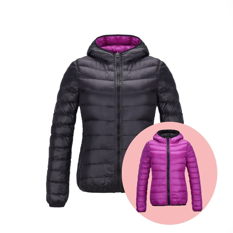 Stylish Reversible Women's Down Jacket - Aurora-Black/Purple-S-State of Style