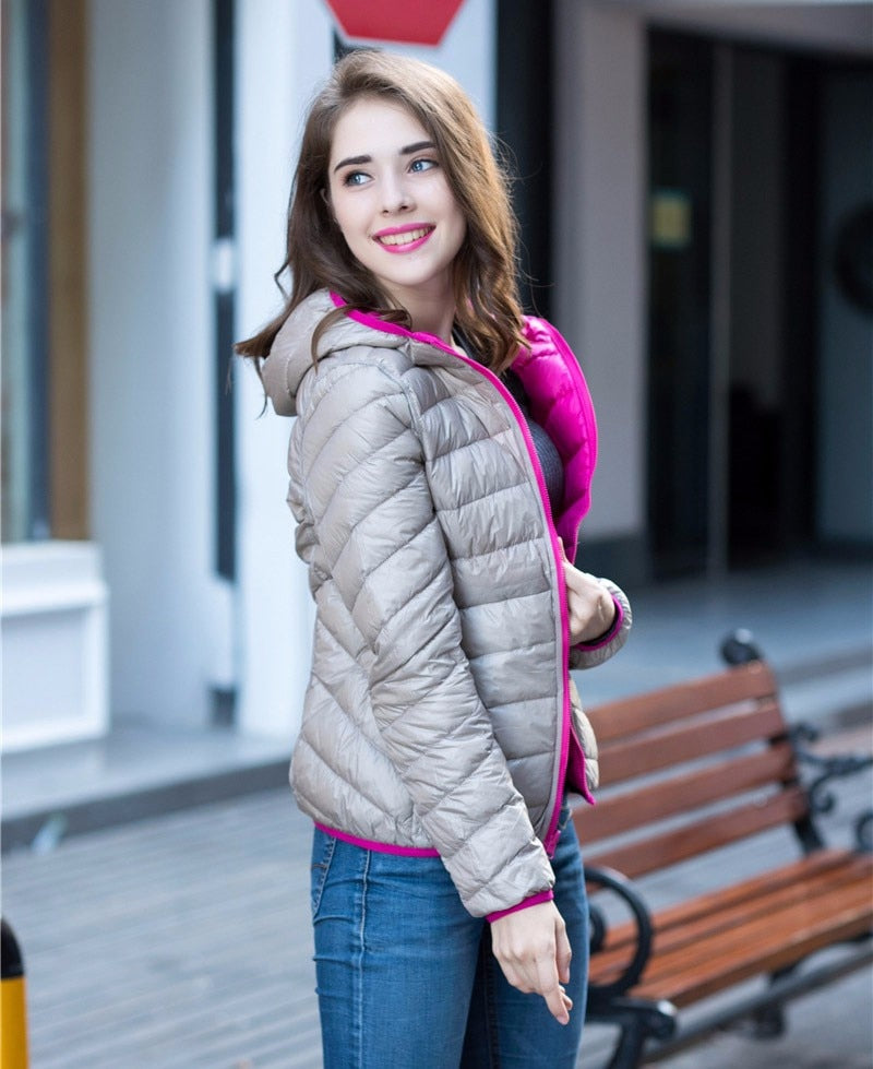 Stylish Reversible Women's Down Jacket - Aurora-Blue-S-State of Style