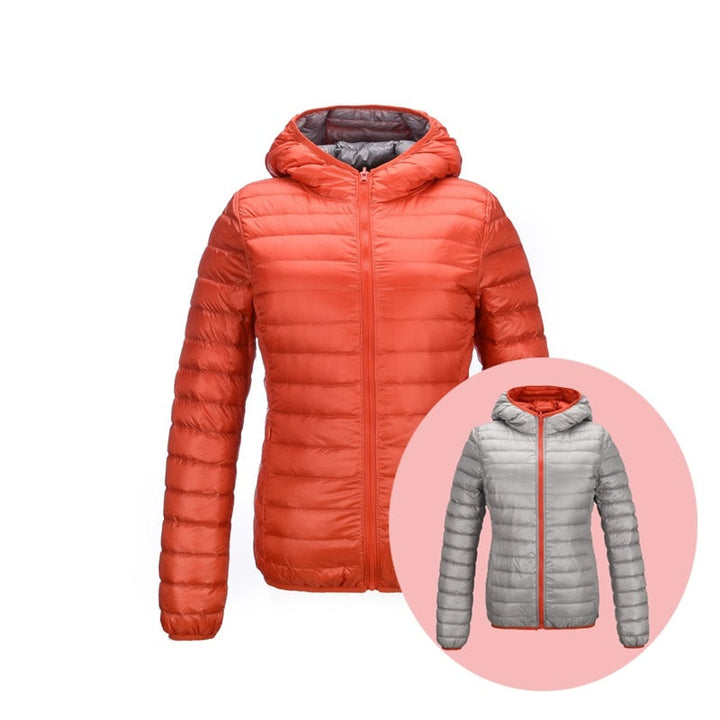 Stylish Reversible Women's Down Jacket - Aurora-Orange/Grey-S-State of Style