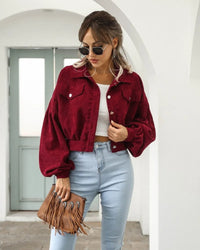 Stylish short denim jacket - Amira-Red-S-State of Style