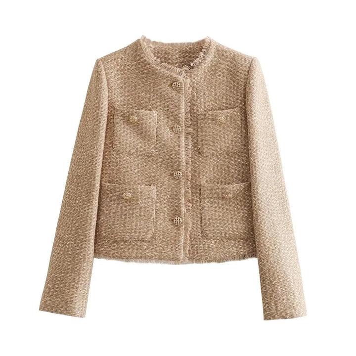 Stylish Short Jacket with Pockets - Lina-Khaki-XS-State of Style