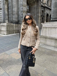 Stylish Short Jacket with Pockets - Lina-Khaki-XS-State of Style