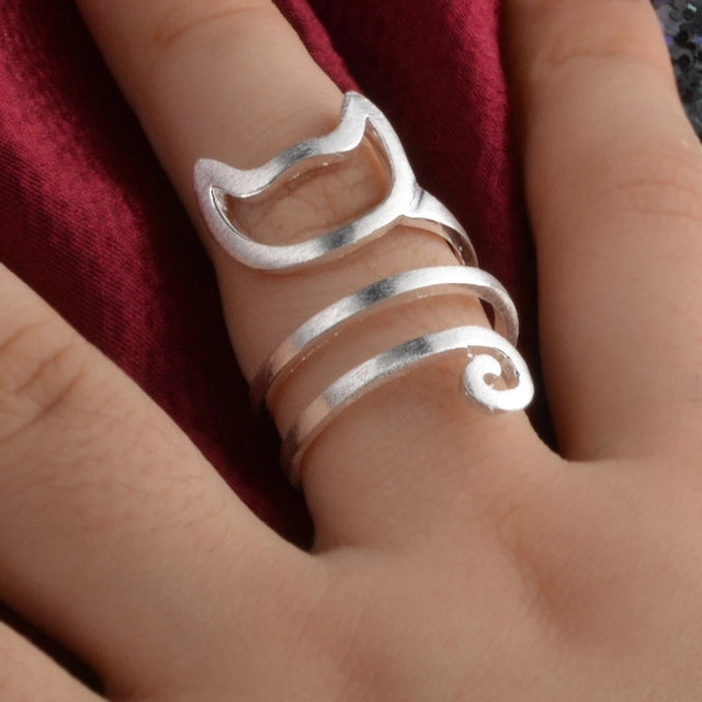 Stylish Silver Cat Ring | Charming Jewellery-State of Style