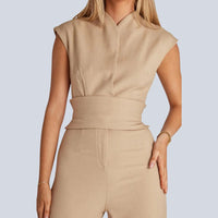 Stylish Sleeveless Jumpsuit | Hazel Design | Comfortable Women's Fashion-Khaki-S-State of Style