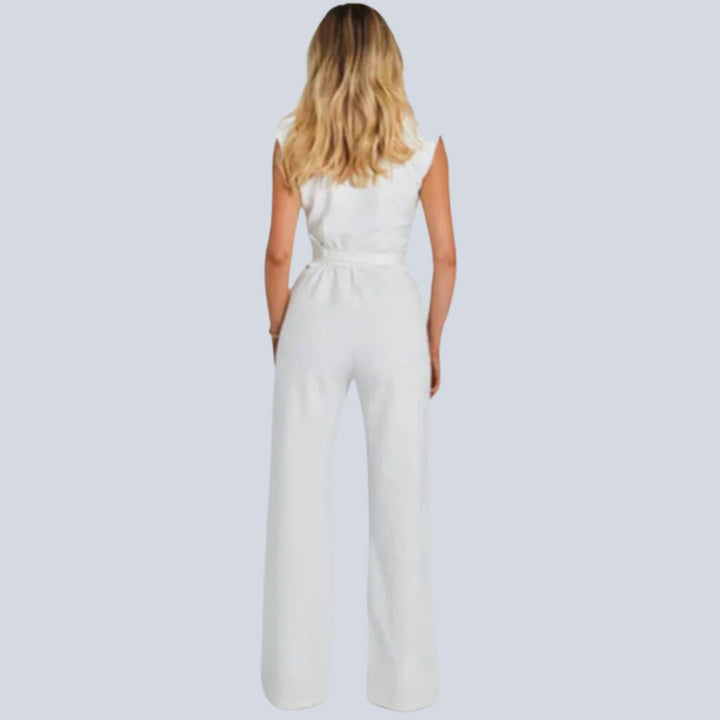 Stylish Sleeveless Jumpsuit | Hazel Design | Comfortable Women's Fashion-White-S-State of Style
