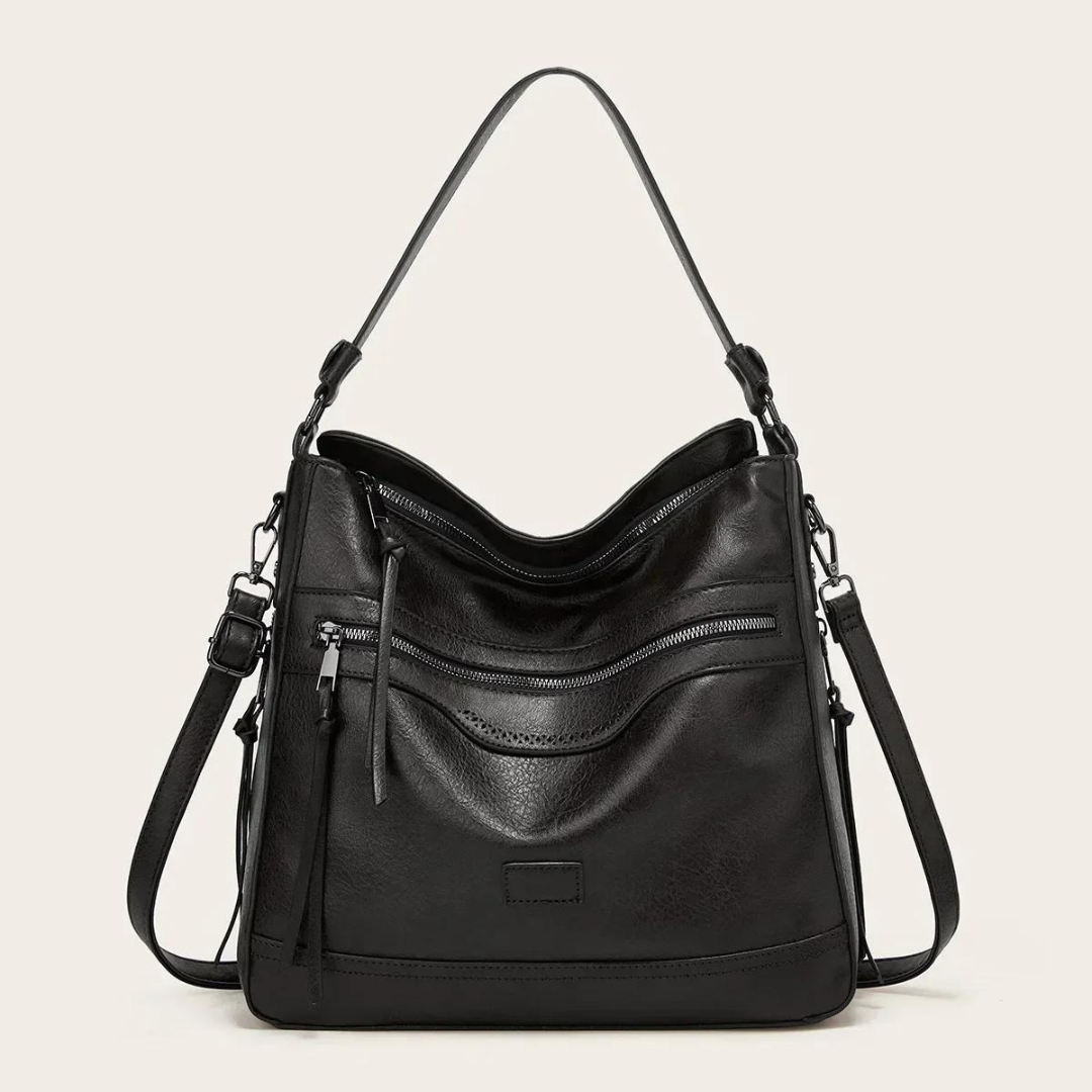 Stylish Spacious Leather Shoulder Bag - Elodie-Black-State of Style