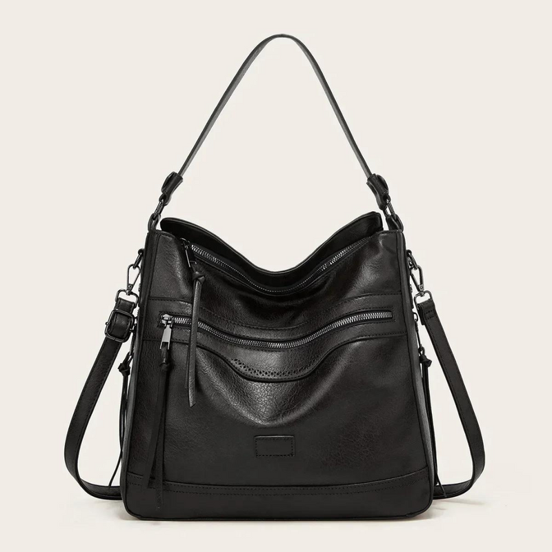 Stylish Spacious Leather Shoulder Bag - Elodie-Black-State of Style
