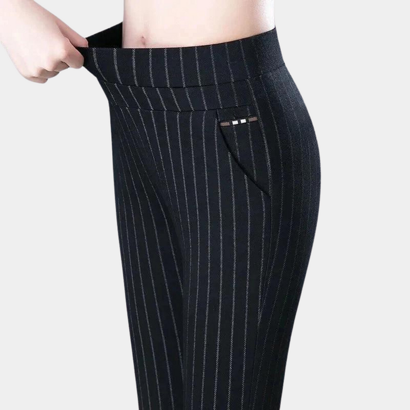Stylish Stretch Women’s Pants – Elara-Black with stripes-M-State of Style