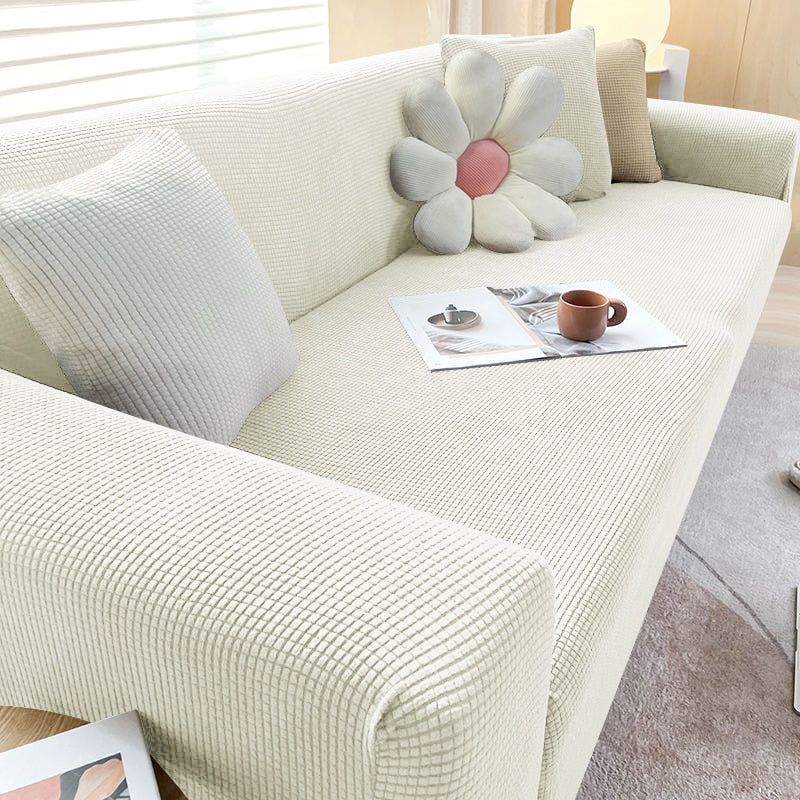 Stylish Stretchable Sofa Cover - StretchGuard-1-Seater (90-140cm)-Beige White-State of Style