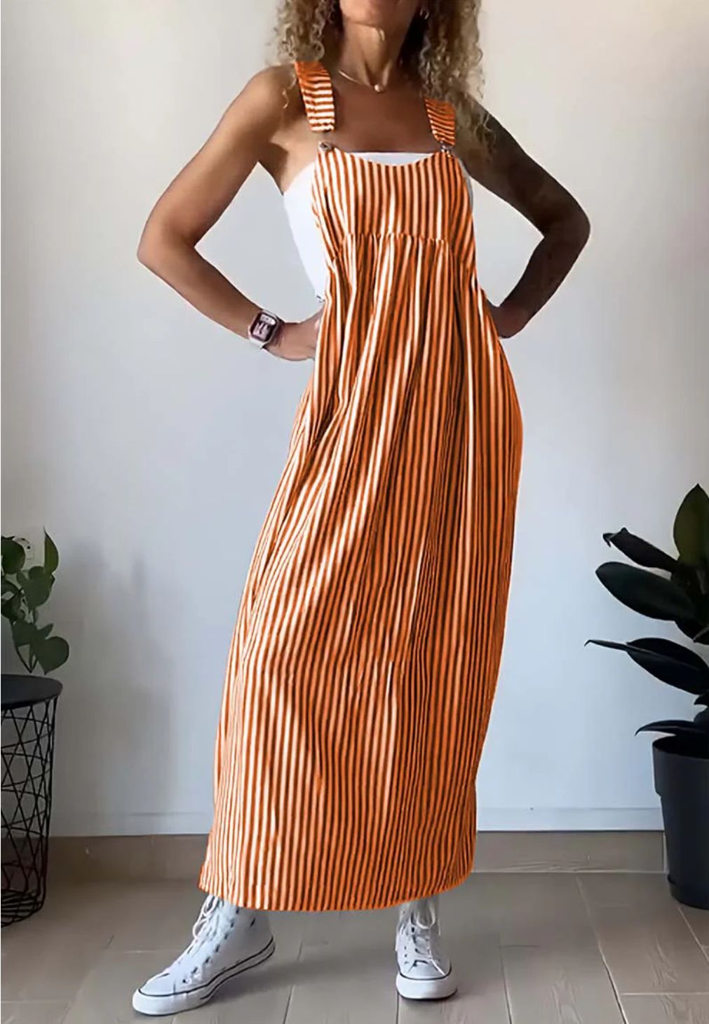 Stylish Striped Casual Jumpsuit with Comfort Cut – Liana-Orange-S-State of Style