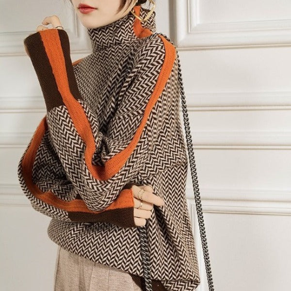 Stylish Striped Ladies Sweater - Lena-Orange-S-State of Style