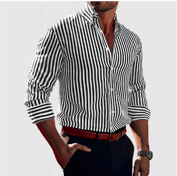 Stylish Striped Men's Shirt – Ruben-Black-S-State of Style